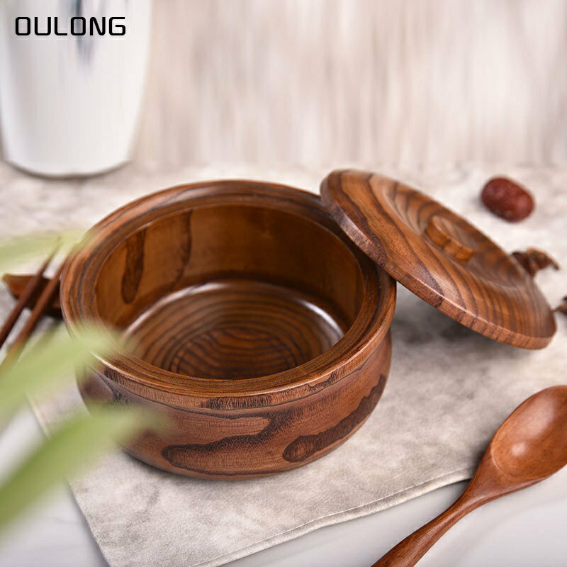 酸棗木日式實木湯盆 相思木整木家用帶蓋湯碗李子柒同款大號木碗
