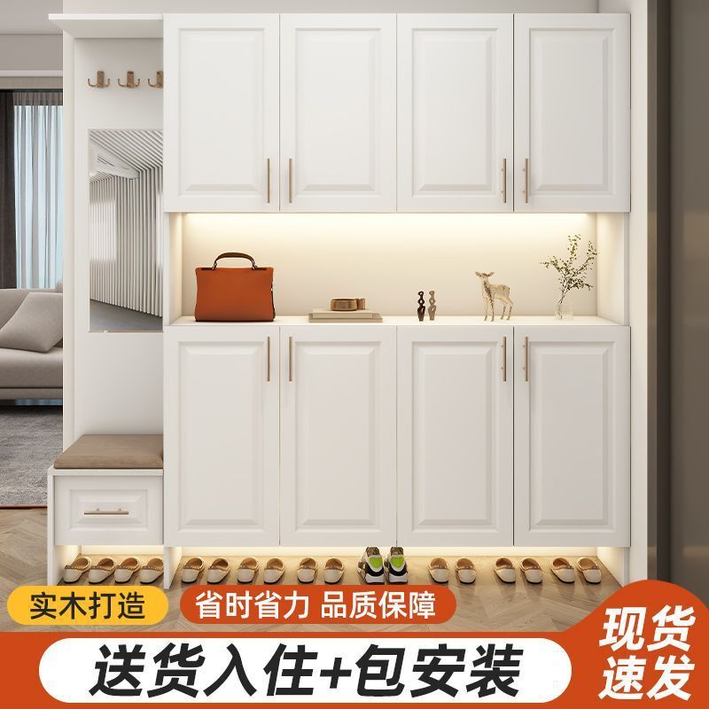 免運 開發票 實木進門鞋櫃玄關入戶一體家用門口大容量儲物櫃隔斷靠墻簡約收納 快速出貨