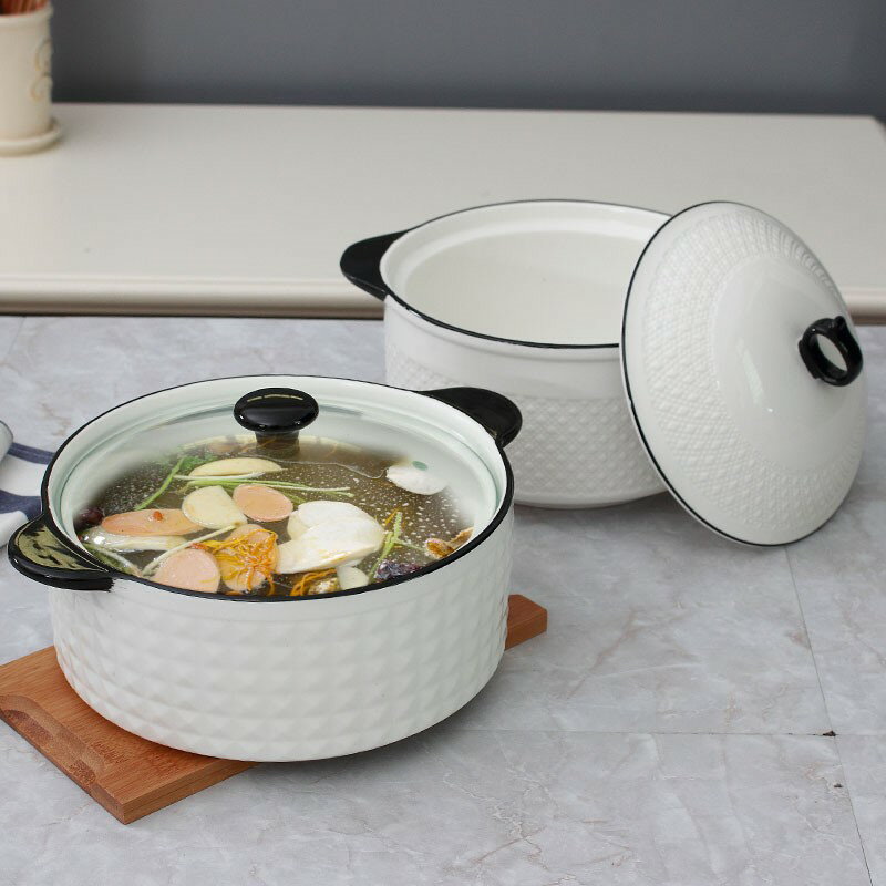 湯鍋湯碗家用帶蓋湯盆創意陶瓷餐具雙耳防燙盛湯大微波爐大號湯碗