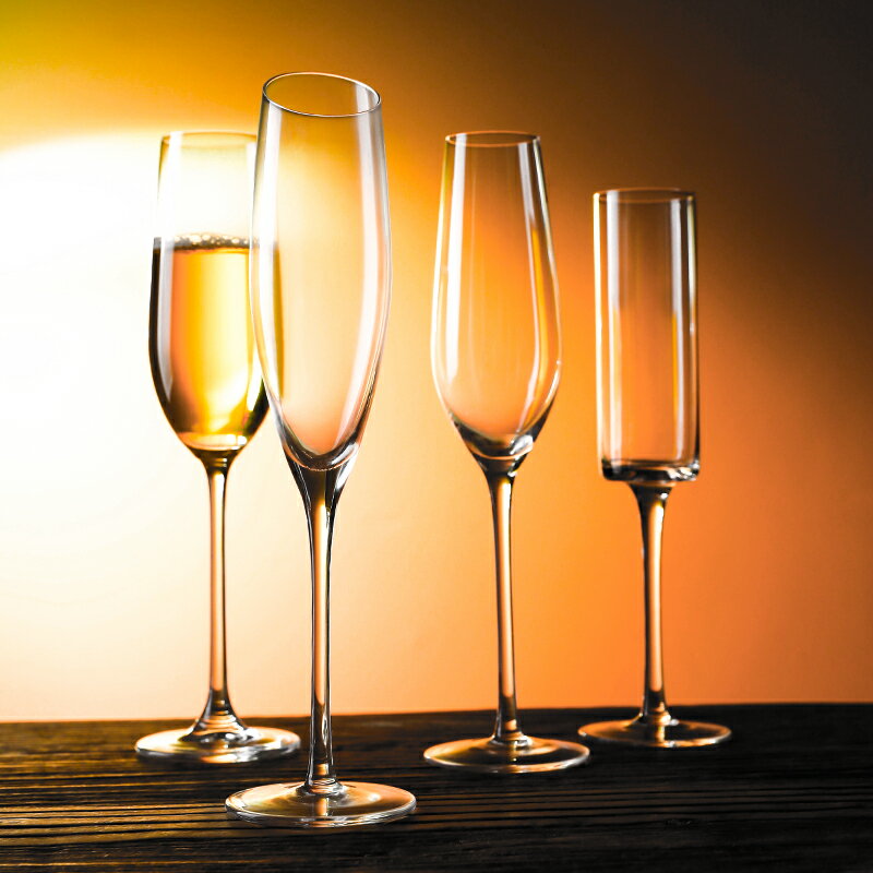 家用水晶玻璃斜口香檳杯紅酒杯高腳杯創意葡萄酒杯一對套裝小ins