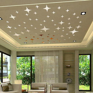 美琪 (擴大空間感) 3d立體小星星墻貼 天花板裝飾鏡面反光墻壁貼飾