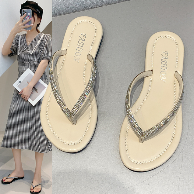 35-42碼 加大尺碼拖鞋 水鑽人字拖鞋 夾腳拖鞋 水鑽拖鞋 防滑平底夾趾涼鞋 平底鞋 櫻桃嚴選 1