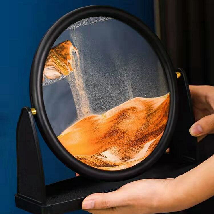 創意解壓翻轉圓盤3d山水立體動態玻璃流沙畫沙漏擺件酒柜客廳裝飾 雙11全館免運 1