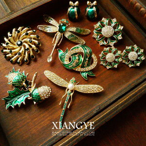 向葉 復古西洋大都會萊茵石胸針耳釘舶來品古董vintage珠寶首飾