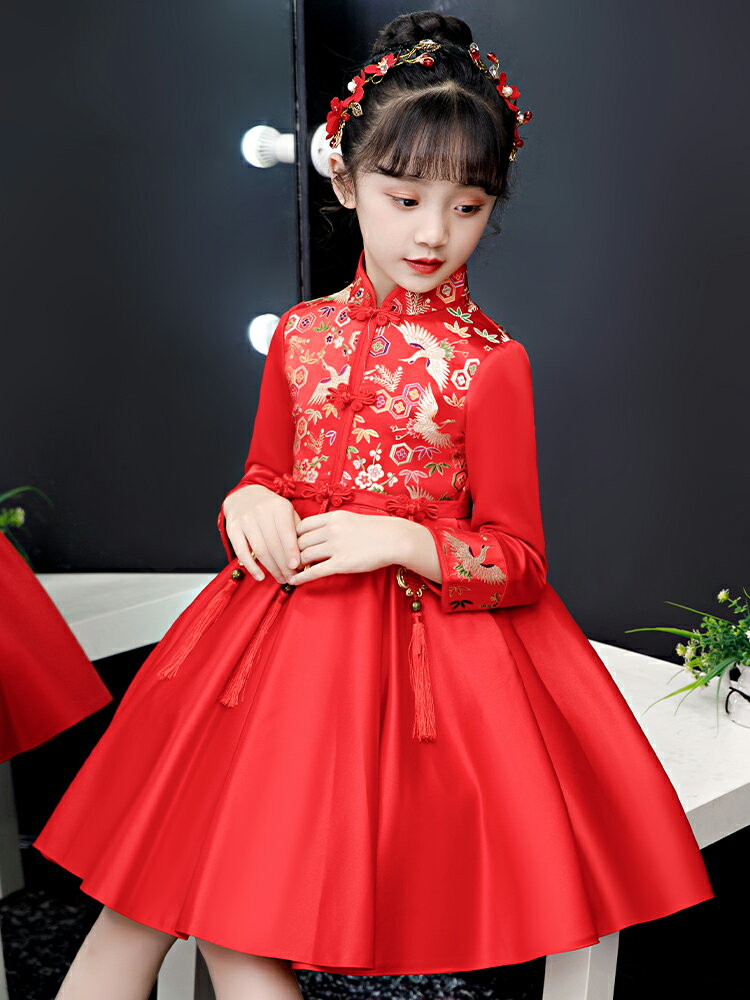 拜年服女童秋冬裝中國風過年新年小女孩加絨加厚旗袍兒童冬季唐裝1入