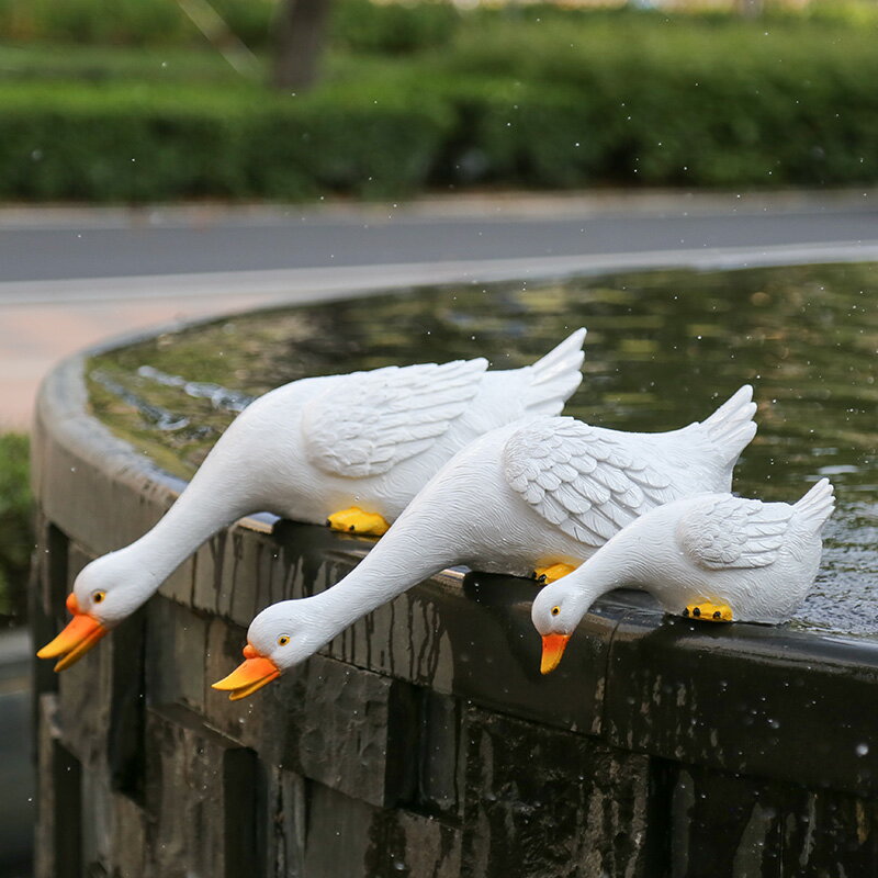 戶外庭院假山水景魚池裝飾造景佈置創意模擬動物大號喝水鴨子擺件