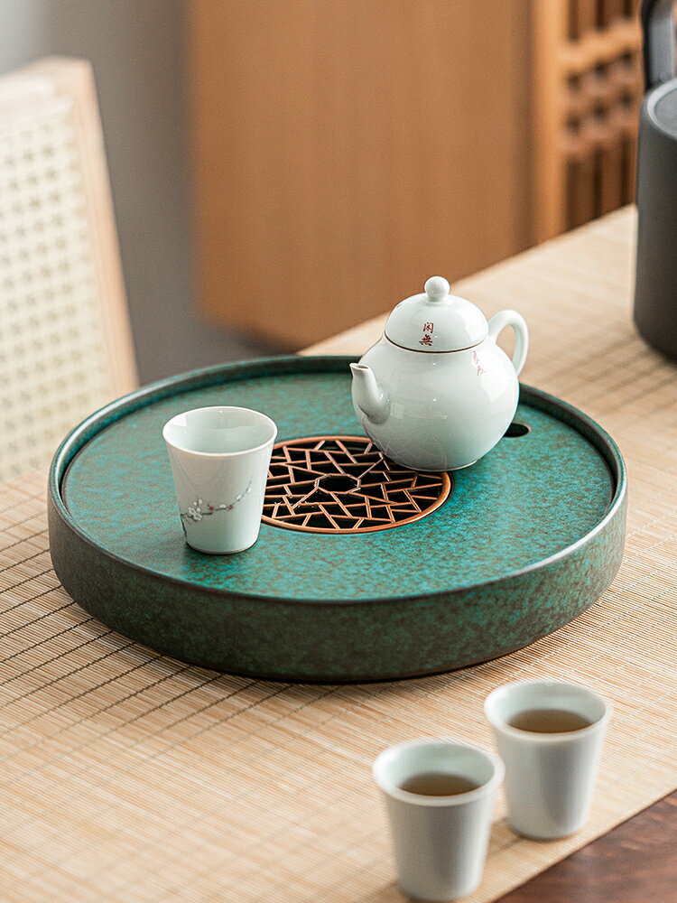 唐豐陶瓷干泡臺圓形干泡茶盤小型家用輕奢現代茶具茶臺蓄水干泡盤