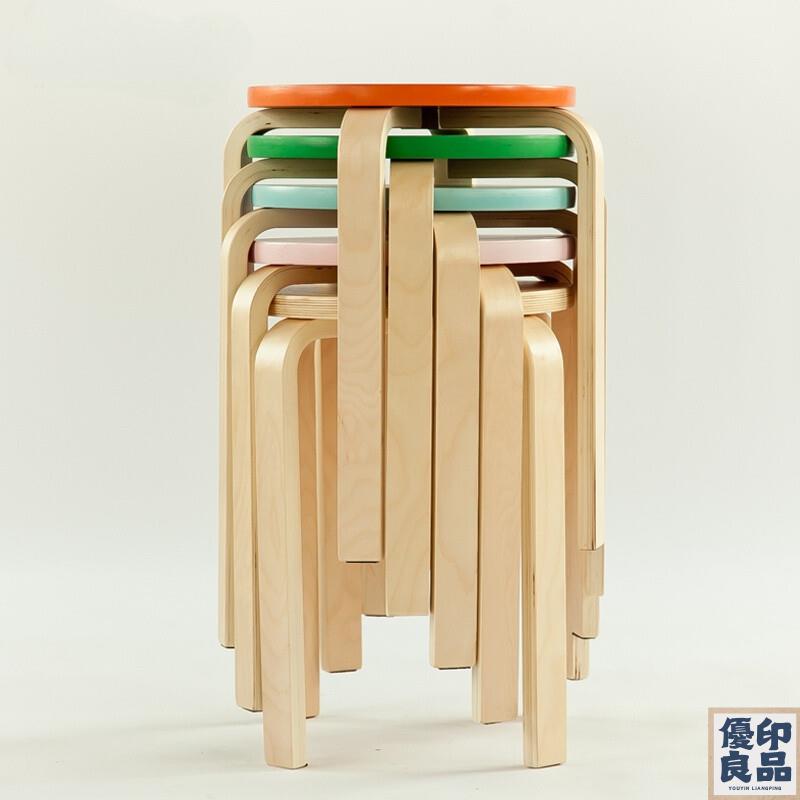 免運 北歐實木圓凳彩色曲木板凳餐桌凳高木凳休閒凳家用可疊放折疊傢俱 全館八折 工廠直銷 店長推薦 y5614