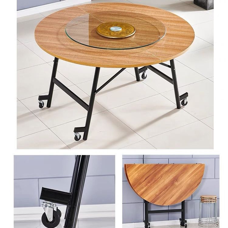 椅子 餐桌 戶外折疊大圓桌餐廳移動帶輪子圓餐臺家用餐桌木質省空間圓形桌子