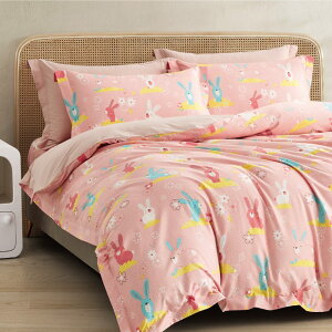 Miile美麗棉系列-百花小兔 / 美國棉四件式兩用被床包枕套組