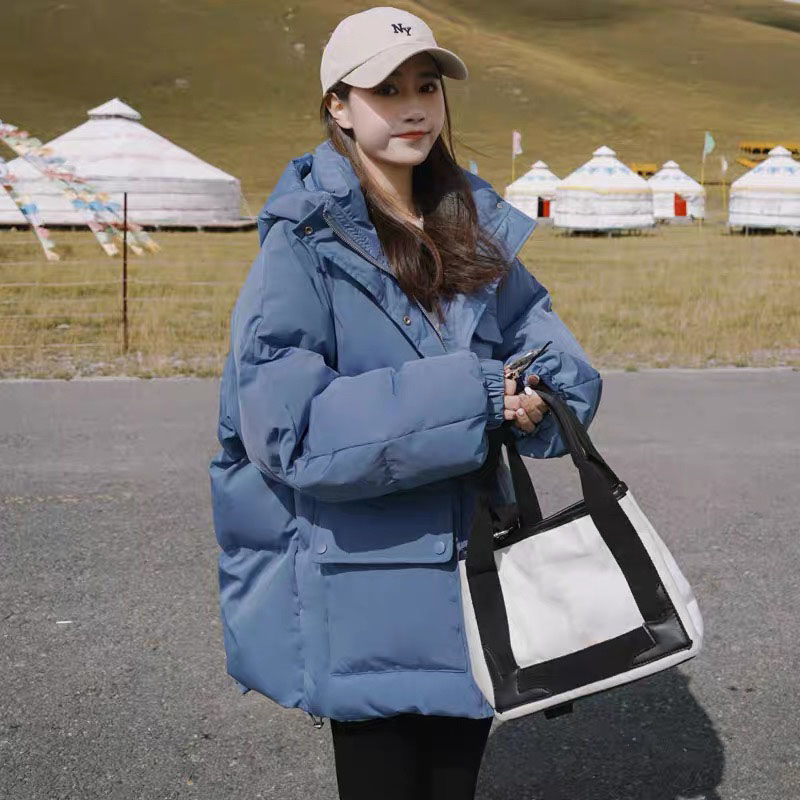 羽絨外套棉服連帽加厚時尚百搭純色棉衣麵包服學生棉襖女冬季新款【聚寶屋】