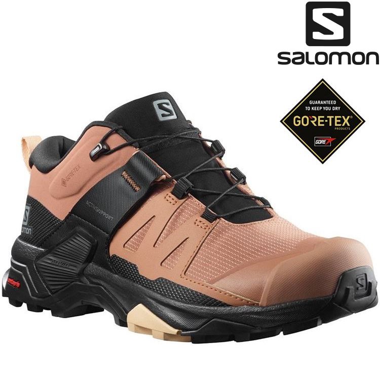 Salomon X ULTRA 4 女款低筒Gore-tex防水登山鞋 L41289700 摩卡棕/黑/杏仁粉