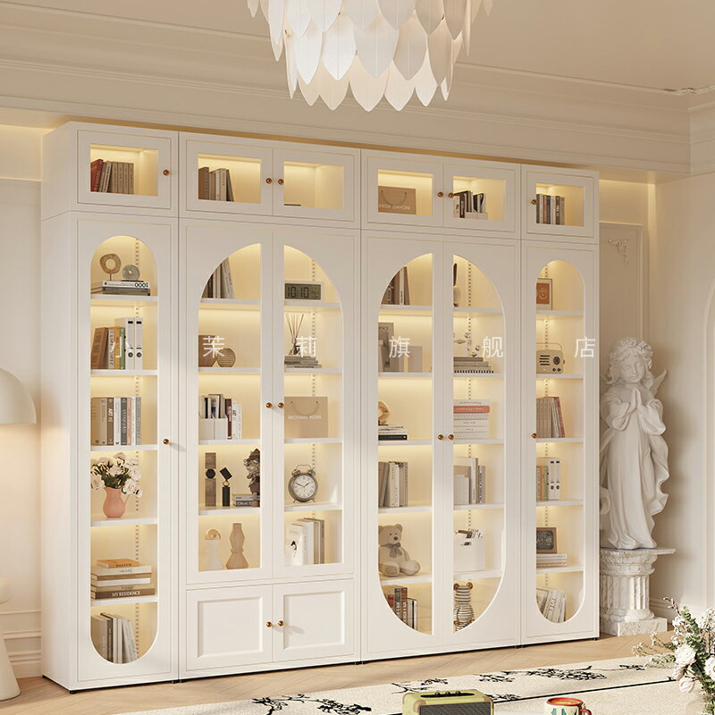 鋼制組合書柜法式書架現代簡約置物架落地家用收納柜玻璃門展示柜