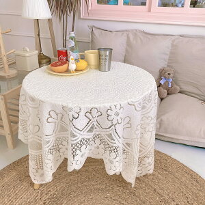 *ins風復古簡約白色蕾絲桌布咖啡廳茶幾桌墊背景布靠墊
