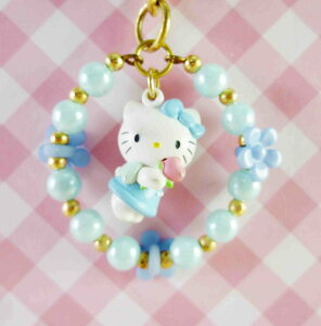 【震撼精品百貨】Hello Kitty 凱蒂貓 KITTY鑰匙圈-圓珠花-藍 震撼日式精品百貨
