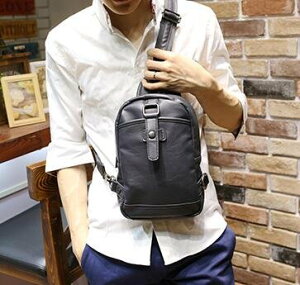 FINDSENSE Z1 韓國 時尚 潮 男 黑 皮質 多口袋 休閒胸包 單肩包 斜背包 側背包 小挎包