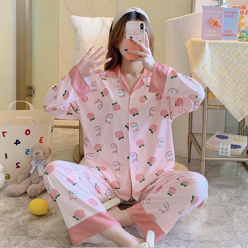 睡衣女春秋季長褲長袖兩件套裝休閑甜美可外穿夏天卡通可愛家居服