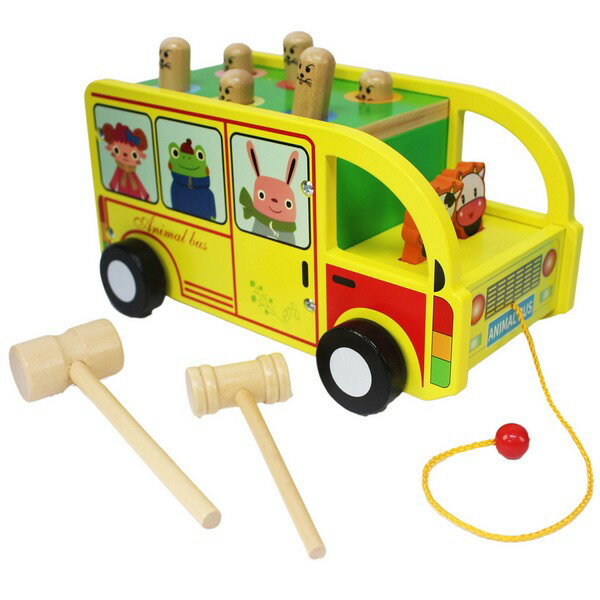 木製打地鼠巴士車 GB-6675(盒裝)/一組入(促600) 拖拉動物車打地鼠 敲擊玩具 益智遊戲-YF16113