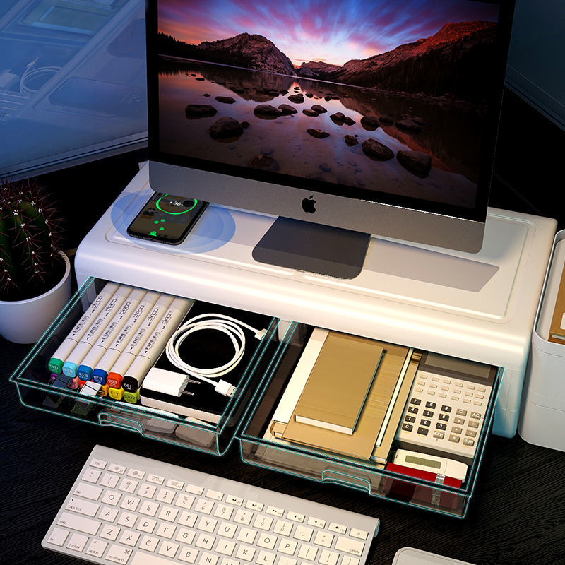 電腦顯示器屏增高架底座鍵盤抽屜式收納盒整理盒辦公室桌面置物架-快速出貨