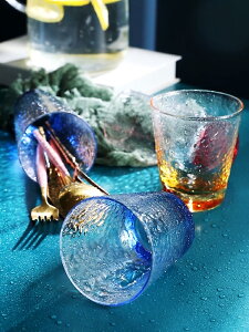 高硼硅耐熱玻璃杯錘紋水杯彩色啤酒杯家用早餐杯牛奶杯透明杯子