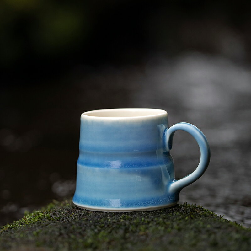 山水間 小藍咖啡杯 陶藝杯 手工拉坯陶瓷馬克杯女男 水杯家用杯子