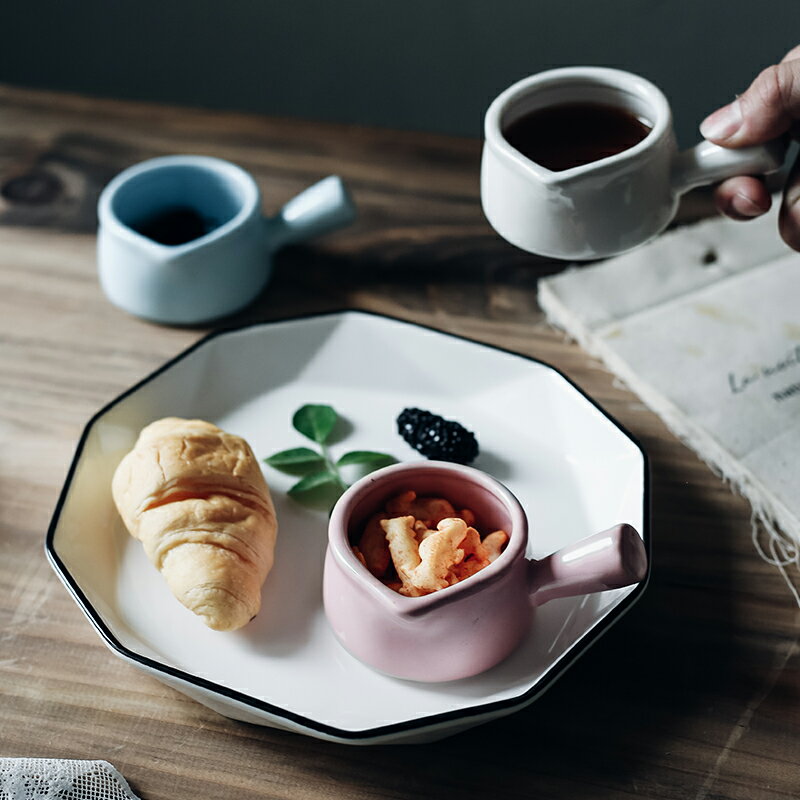 日式陶瓷帶把迷你小奶鍋小奶壺奶杯奶罐帶手柄奶盅醬料碟咖啡器具