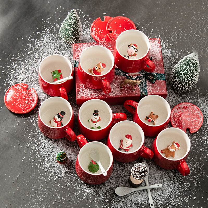 陶瓷卡通圣誕兒童禮物水杯雪人咖啡杯麋鹿圣誕牛松鼠馬克杯牛奶杯