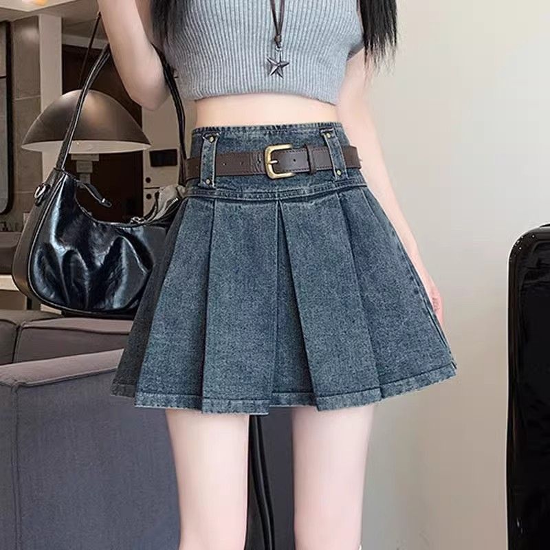 【臺灣公司 可打統編】免運 百褶裙 JK 2025年夏季新款牛仔半身裙女高腰百搭顯瘦a字百褶裙設計感短裙子 可開發票 全館五折 工廠現貨直銷 新品特價 z10079