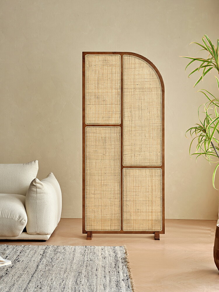 優購生活 日式實木藤編屏風組合小戶型客廳創意隔斷墻可移動新中式禪意座屏屏風櫃 屏風 隔間 客廳 玄關櫃 隔板 屏風架訂製 4
