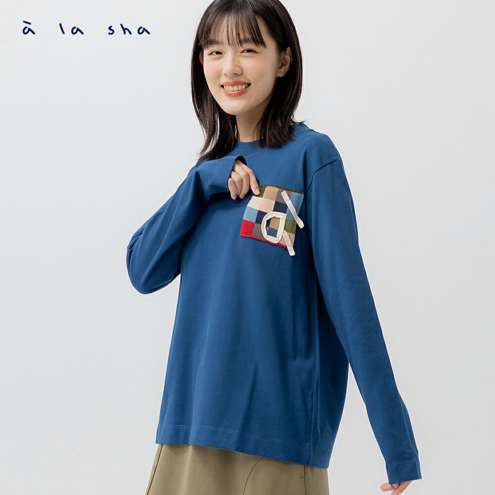 a la sha 織片長袖棉T
