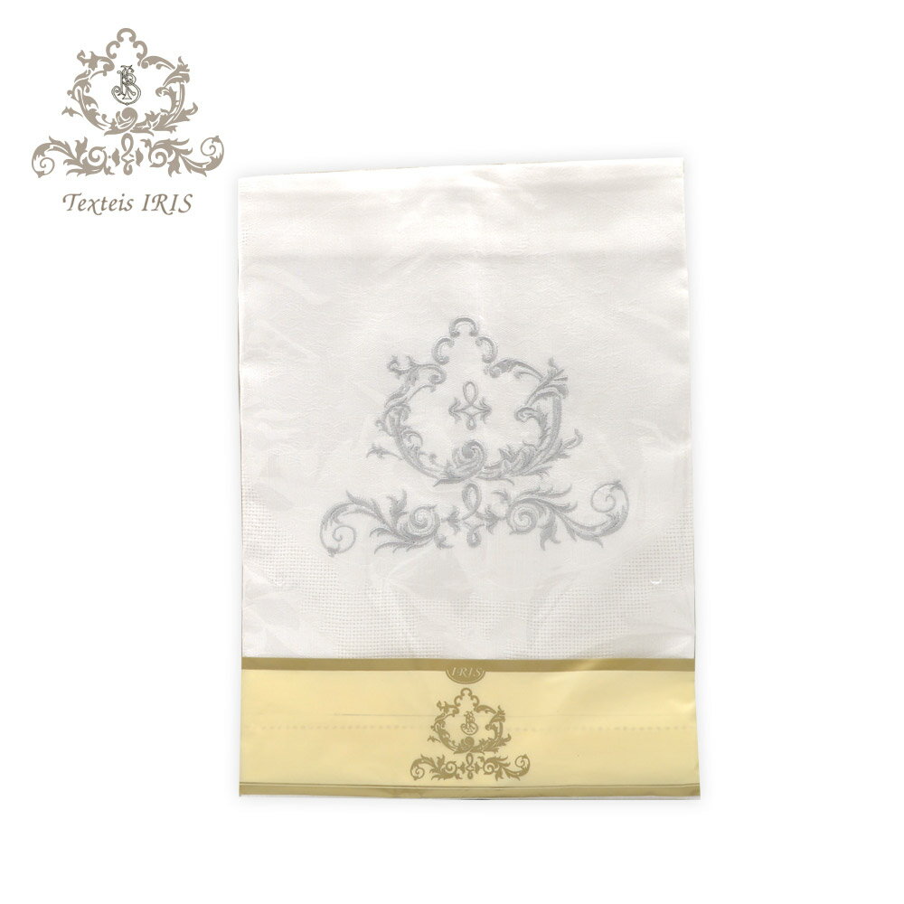 葡萄牙Texteis IRIS 高質感緹花亞麻60*110cm桌巾/桌旗（銀灰色繡花）