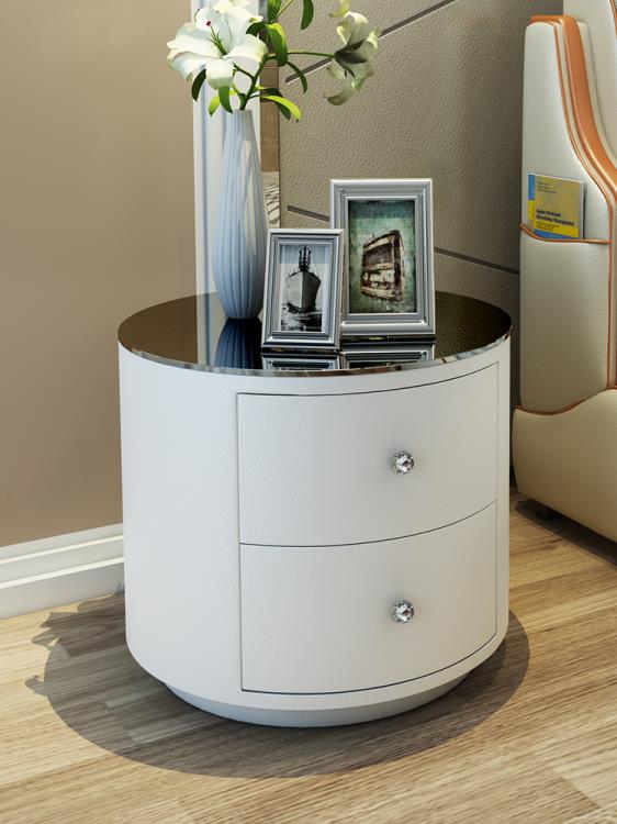 圓形床頭櫃簡約現代白色斗櫃創意儲物櫃歐式實木邊櫃整裝