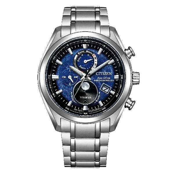 CITIZEN 星辰 Gents BY1010-81L 光動能五局電波月相鈦金屬潮流腕錶 藍面 43mm｜樂天全館特惠中★指定刷卡回饋10%
