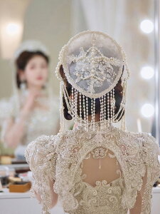 個性復古重工蕾絲手工刺繡串珠流蘇新娘頭飾大氣洛麗塔宮廷發飾品