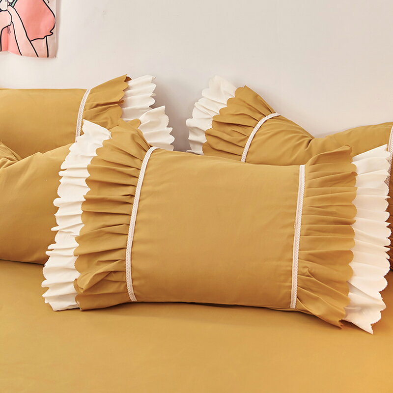 純色少女公主風枕套一對裝48x74cm夏季枕頭套單人大號枕芯內膽套2