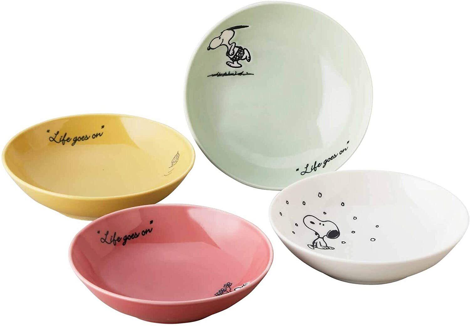 史努比 日製陶瓷圓盤組《4入.粉黃白》深盤.沙拉盤.菜盤.YAMAKA陶瓷