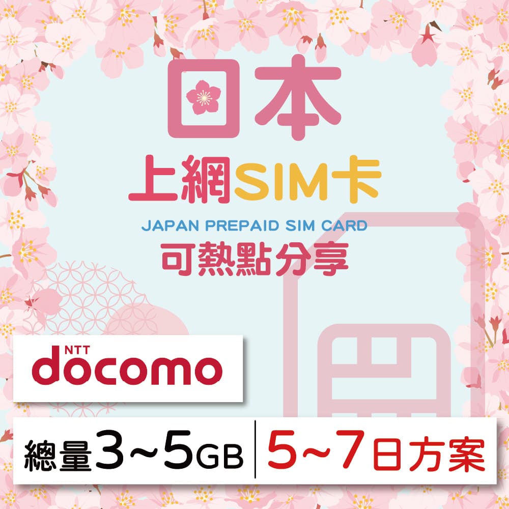 【GLOBAL WiFi】日本SIM卡 日本上網 總量3~5GB 降速吃到飽 4G高速上網 Docomo 手機上網 隨插即用