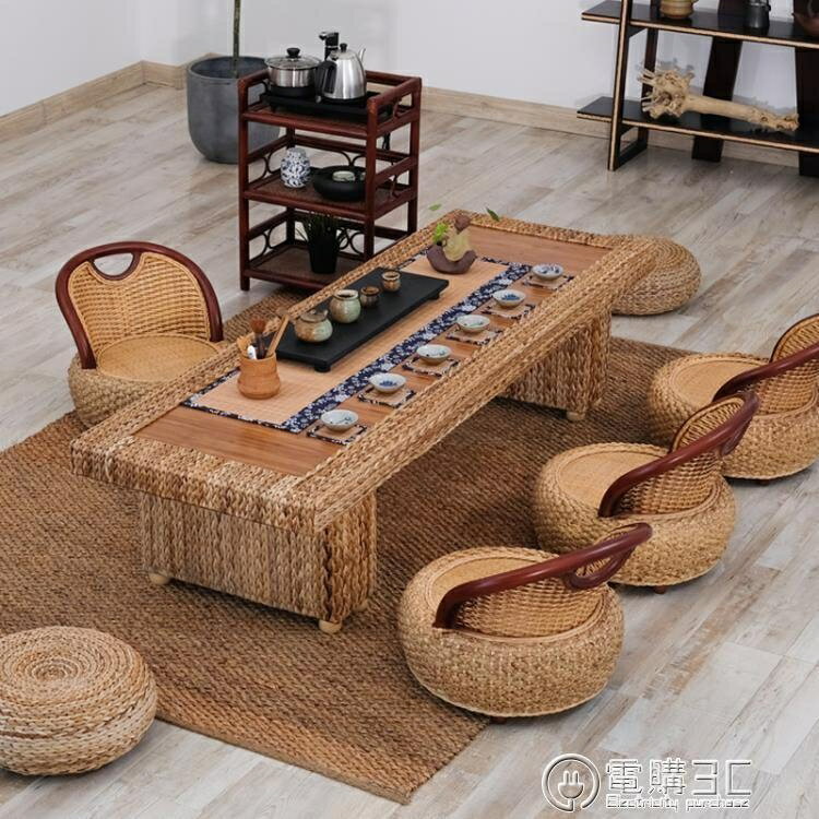 藤編榻榻米茶幾新中式飄窗桌日式實木茶幾陽臺小茶桌簡約地臺桌子WD 貝達生活館