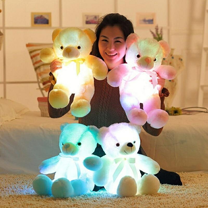 LED七彩發光泰迪熊公仔絲帶熊布娃娃帶燈毛絨玩具生日禮物 玩偶/生日/情人/聖誕禮物/毛絨娃娃/抱枕娃娃