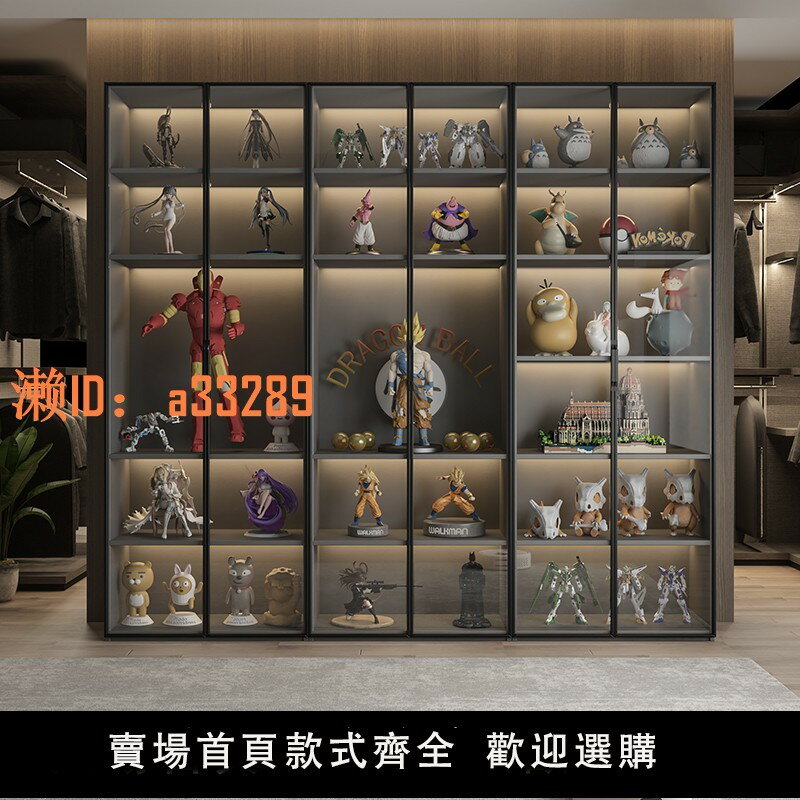 【可開發票】定製輕奢實木玻璃門手辦展示櫃樂高盲盒模型陳列櫃歐松板防塵書櫃