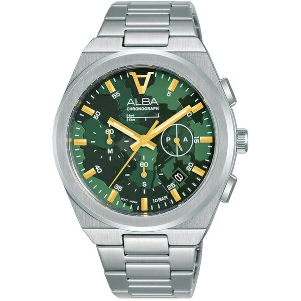 ALBA 雅柏錶 迷彩軍風計時腕錶 VD53-X380G(AT3H51X1)-41mm-迷彩面鋼帶【刷卡回饋 分期0利率】【APP下單22%點數回饋】