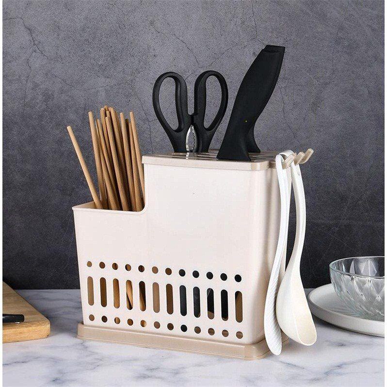 廚房置物架刀架餐具收納筷子刀具多功能帶瀝水盤收納盒塑料刀座