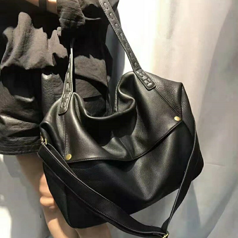 手提包真皮肩揹包-柔軟牛皮純色大容量女包包2色74av11【獨家進口】【米蘭精品】