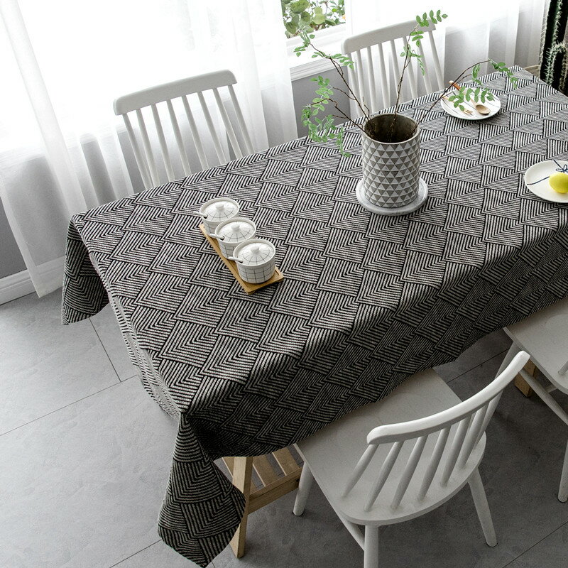 北歐現代簡約黑白線條餐桌布 (100*160cm) 長方形家用棉麻簡約餐桌巾