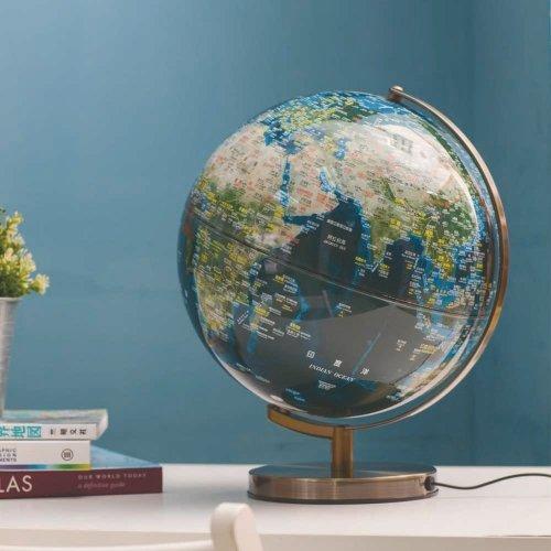 SkyGlobe 12吋人口分佈古銅色平面鐵質底座地球儀(中英文對照)