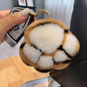 汽車鑰匙扣掛件毛豹紋小貓爪可愛毛絨球書包包掛飾生日禮物鑰匙扣