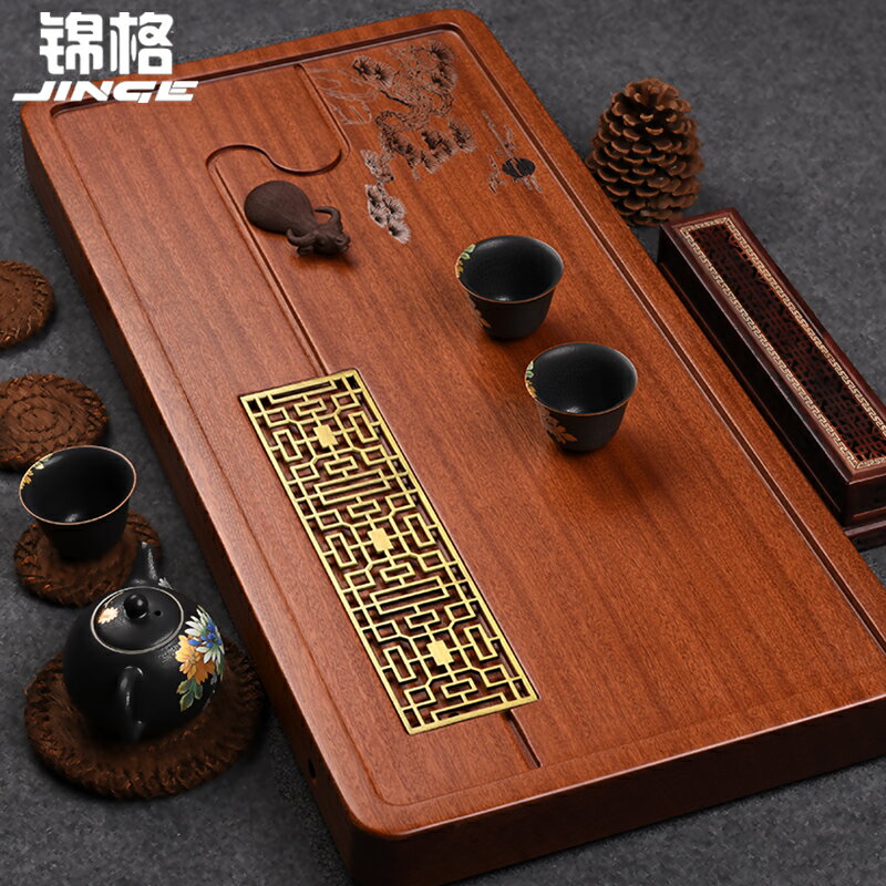 功夫茶具整塊花梨木茶盤簡易大號實木家用茶臺排水式簡約茶海託盤