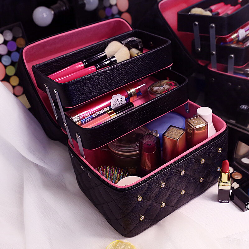 韓版大容量多層化妝包女便攜旅行手提收納化妝箱護膚品紋繡化妝盒