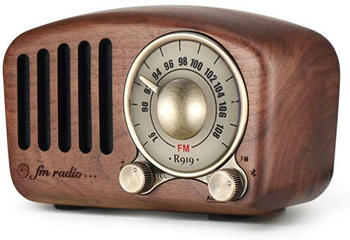 Mifine【日本代購】復古收音機 AUX連接 音箱 胡桃木製FM MP3 播放器