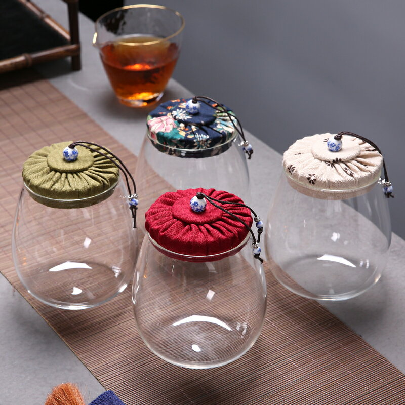 軟木塞透明玻璃茶葉罐樣品密封茶罐布蓋糖果花茶罐禮品包裝